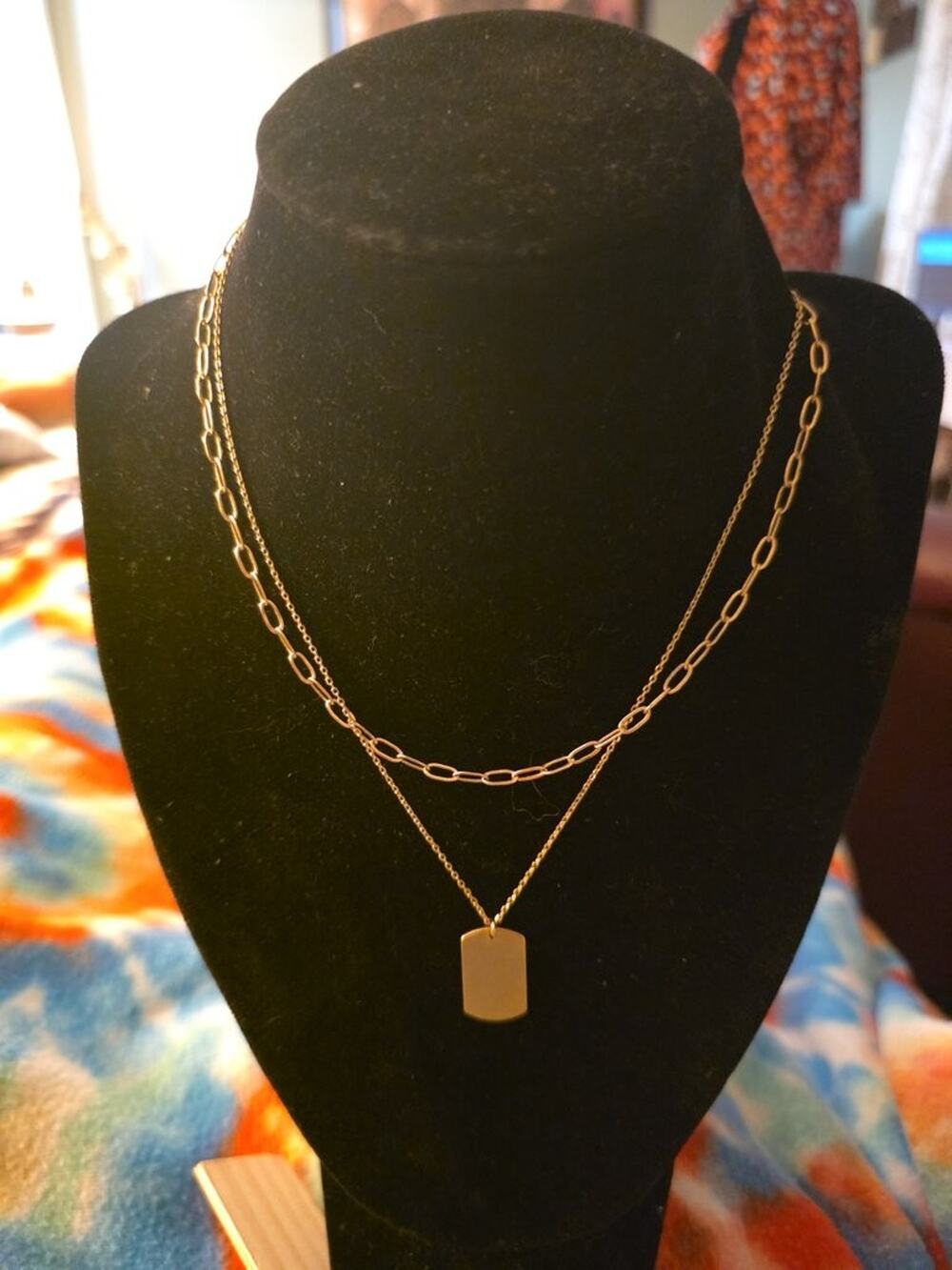 14 Inch Gold-Tone Double Chain Necklace with Pendant